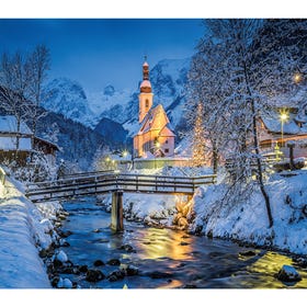 Church of Ramsau in Winter Twilight, Bavaria, Germany