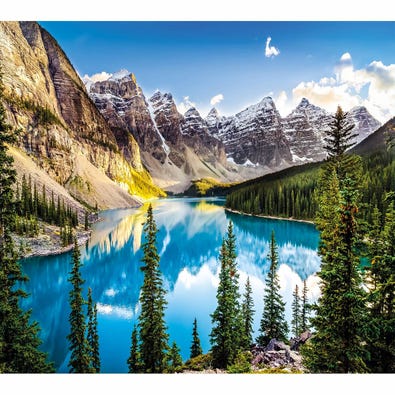 A photographic mini adult puzzle of Moraine lake.