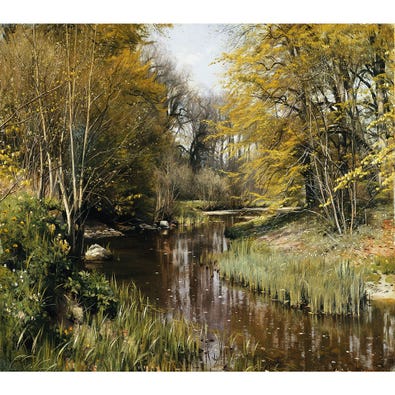 A Wooded River Landscape - Peder Mork Monsted